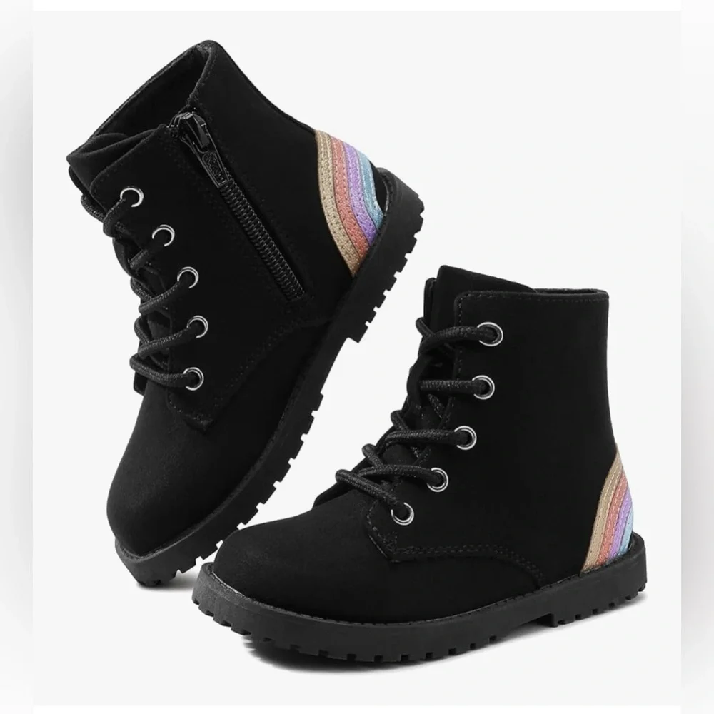 Shoeslocker Gilrs  Black Rainbow Ankle Boots size 11.        (#79)